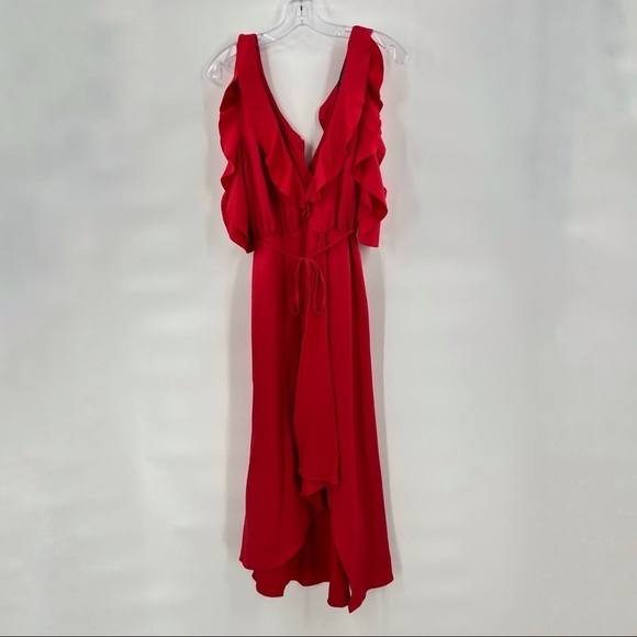 French Connection maudi drape red wrap cold shoulder dress - Picture 3 of 13